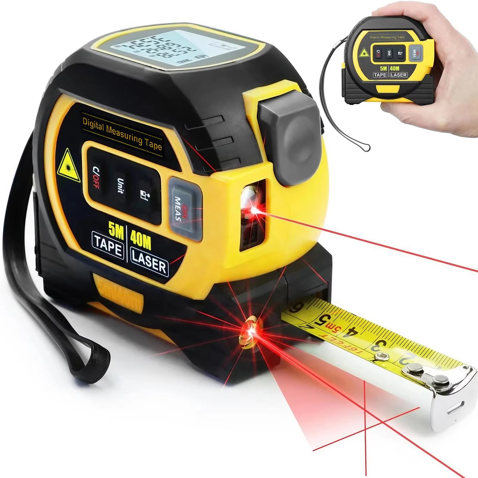 3-in-1 High Precision Laser Tape Measure - 40/60M Infrared Distance Measuring Ruler for Smart Energy Solutions